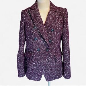 rag & bone Preston Double
Breasted Wool Blend Tweed Blazer in Burgundy